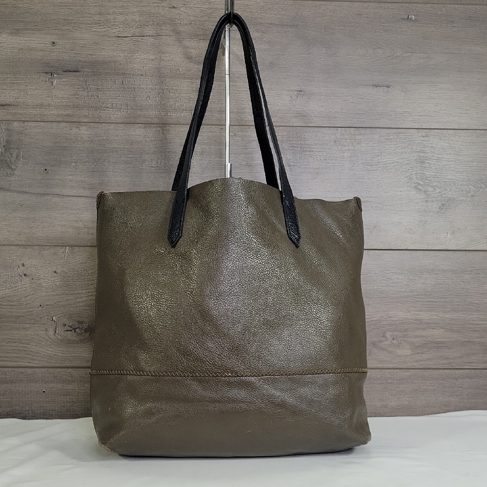 Large J.Crew Brown/Black Leather Tote Bag